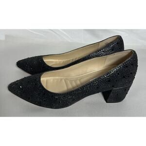 Adrienne Vittadini Pumps Womens 7.5M Fiona Rhinestone Slip On Black Pointy